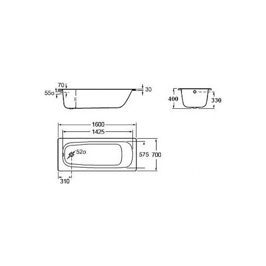 Стальная ванна Roca Contesa 723596000O 160X70 см