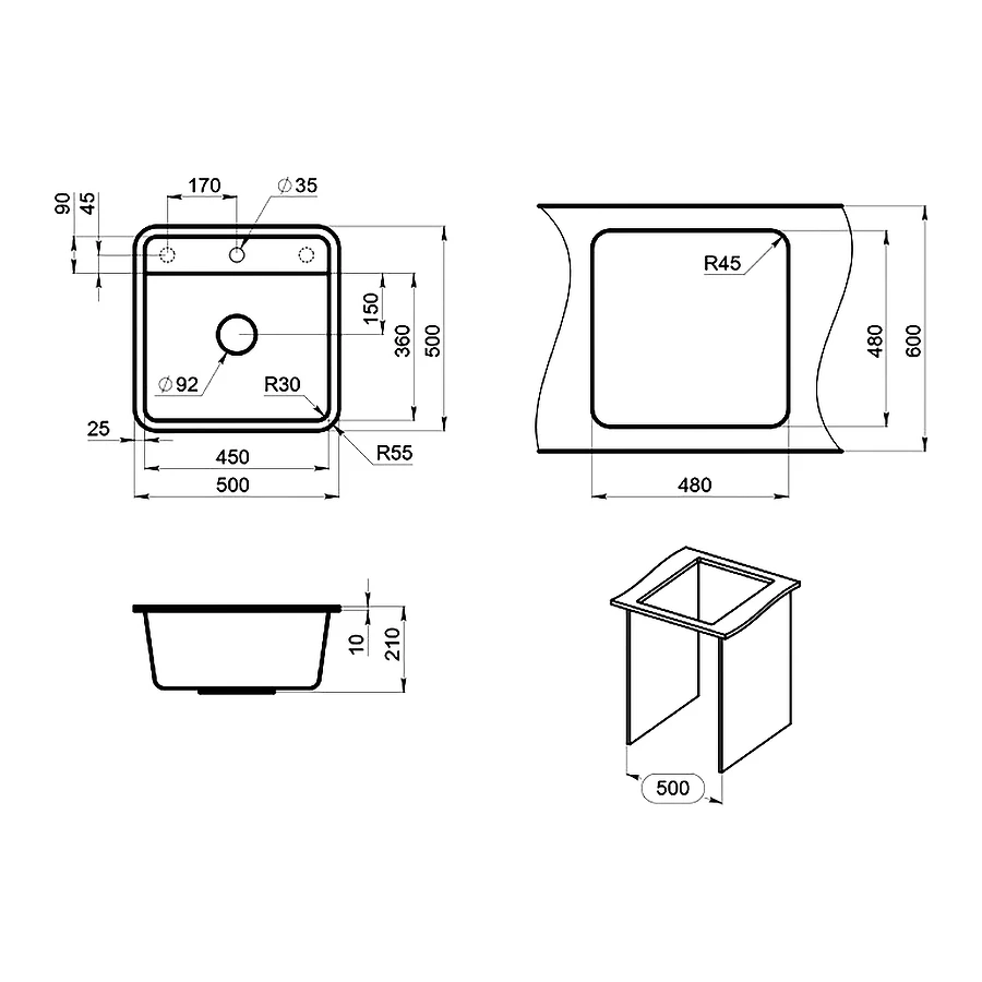 Кухонная мойка Granula Стандарт 5001 базальт
