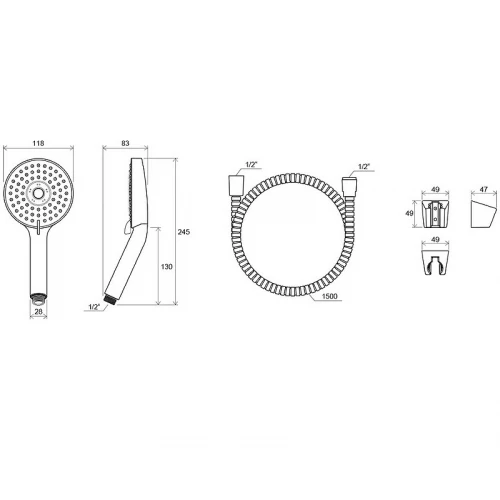 Душевой набор Ravak шланг 150 см душевая лейка Flat M 3 функции держатель 903.00 X07S006