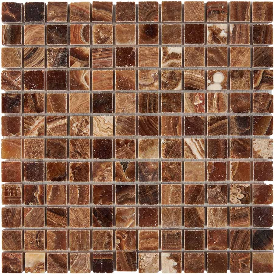 Мозаика Pixel mosaic Оникс Caramel onyx чип 23x23 мм сетка Полированная Pix 206 30,5х30,5 см