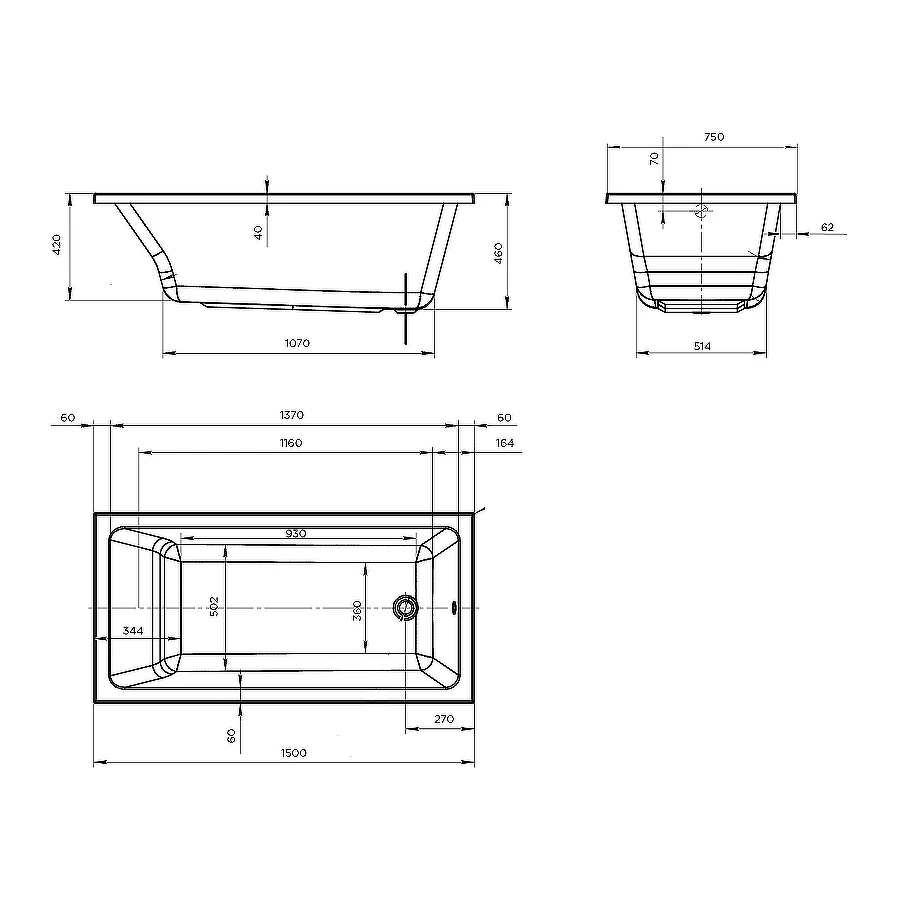 Акриловая ванна Creto Bosco 17-15075 150х75 см