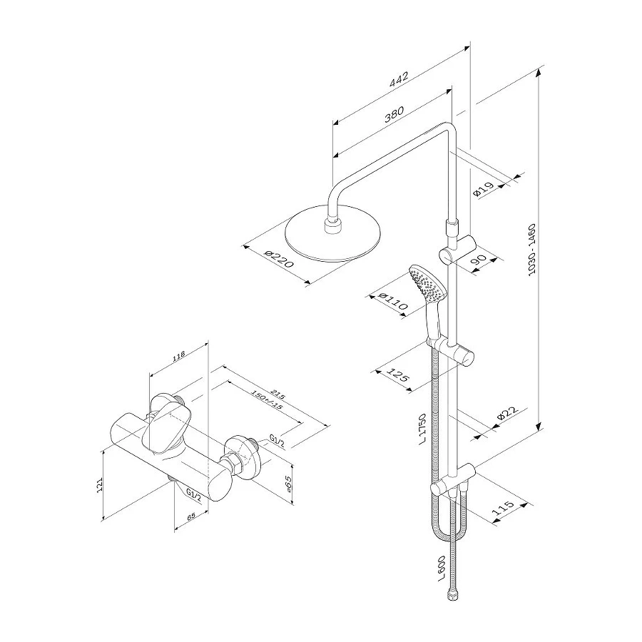 Душевая система со смесителем Am Pm Spirit V2.0 F40870A24