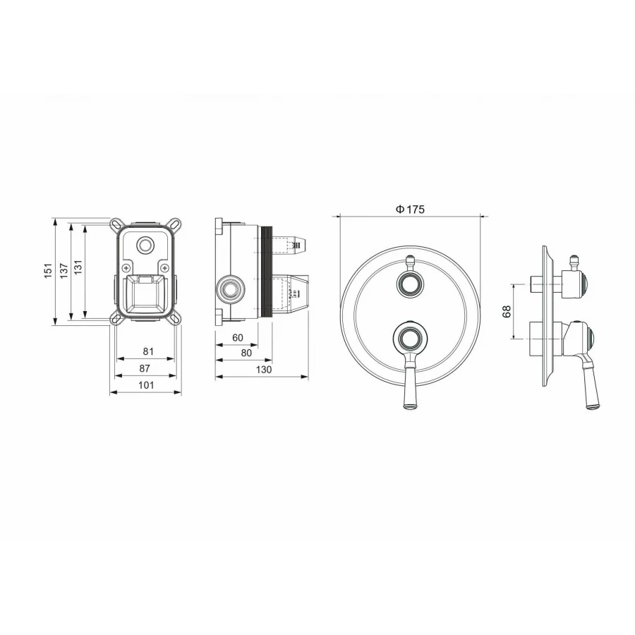 Смеситель Aquatek Классик для ванны 2 режима внешняя и скрытая часть золото AQ1546PG