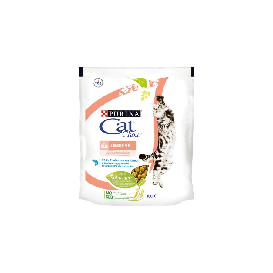 Сухой корм для кошек Cat Chow Sensitive с чувствительным пищеварением птица и лосось 400 г