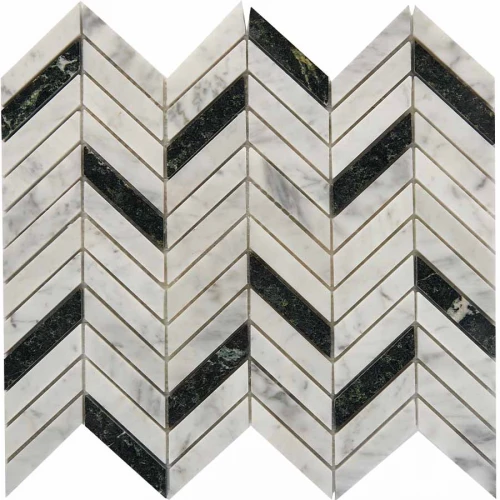 Мозаика Pixel mosaic Мрамор Bianco carrara Spider Green чип мм сетка Полированная Pix 287 30,7х28,6 см