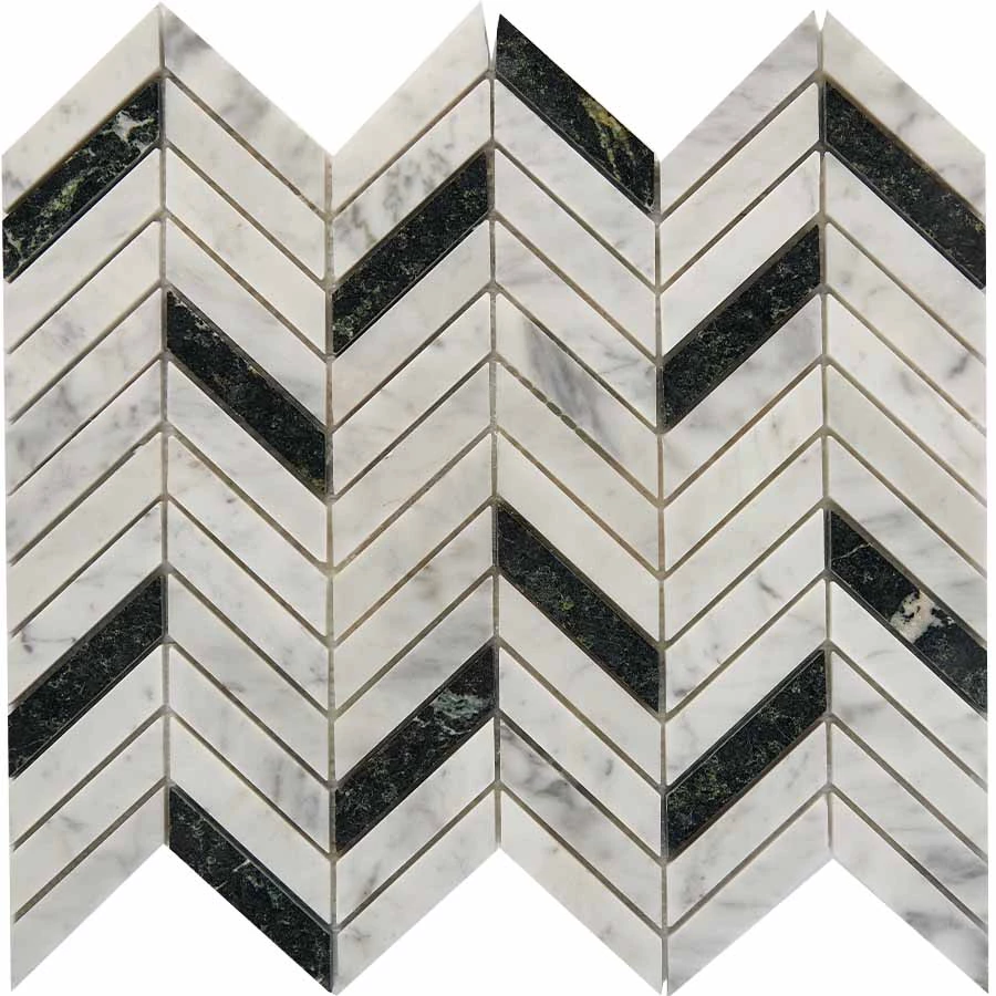 Мозаика Pixel mosaic Мрамор Bianco carrara Spider Green чип мм сетка Полированная Pix 287 30,7х28,6 см