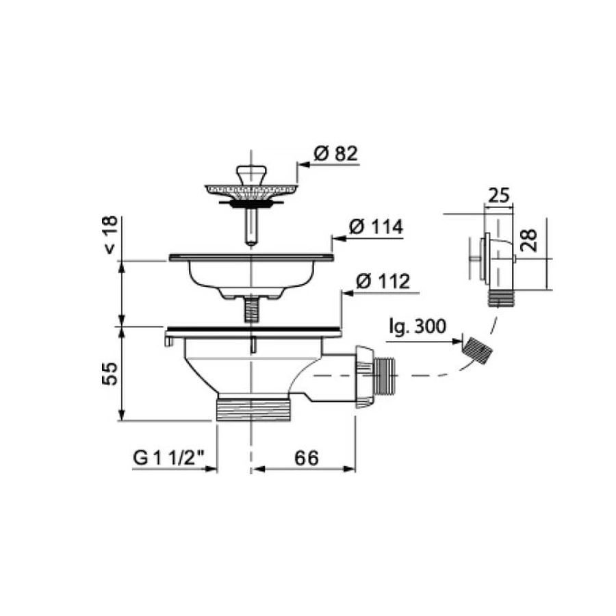 Выпуск чаша Wirquin D90 мм из нержавеющей стали с прямоугольным переливом (30717337)