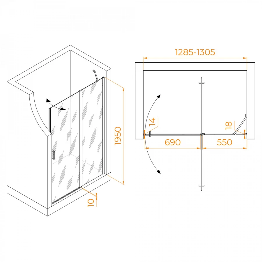 Душевая дверь RGW LE-004 Прозрачное 1300 351200413-11 130х195 см
