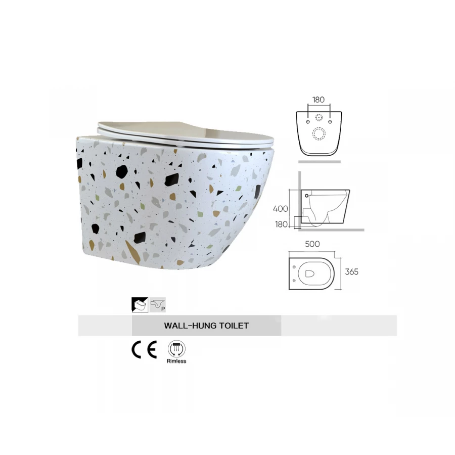 Унитаз подвесной безободковый Bronze de Luxe Terrazzo крышка белая 2092-W разноцветный