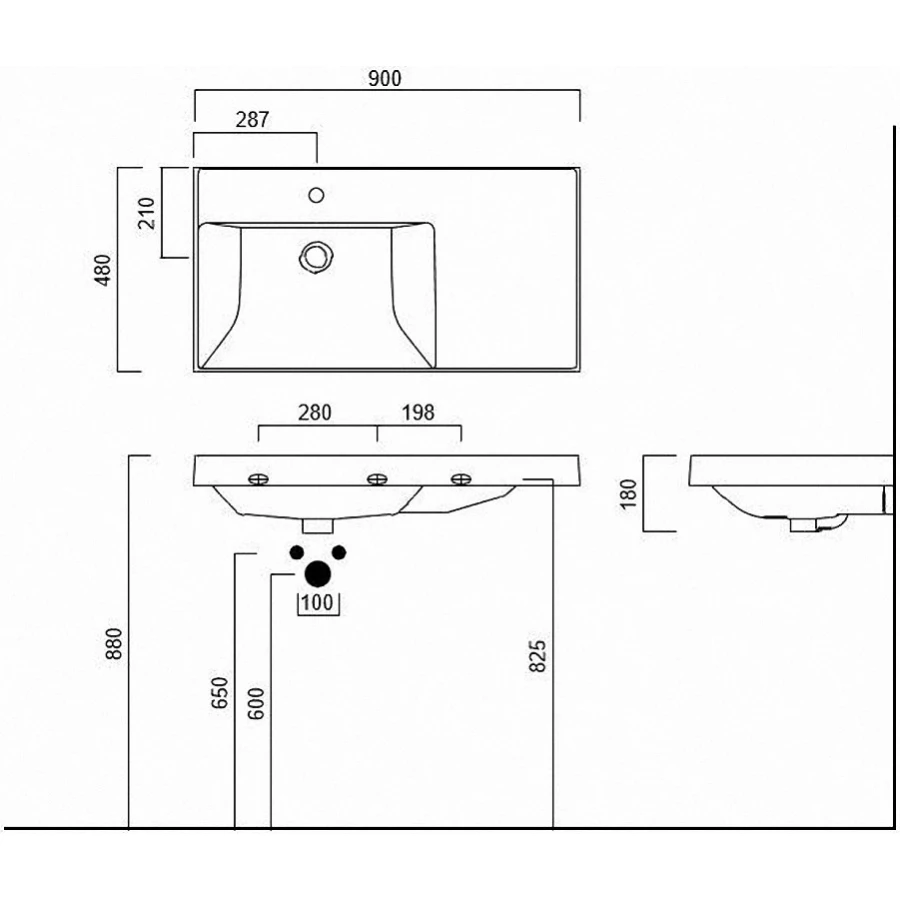 Раковина Kerama Marazzi Cubo левая подвесная мебельная 90 белая глянцевая CU.wb.90lh