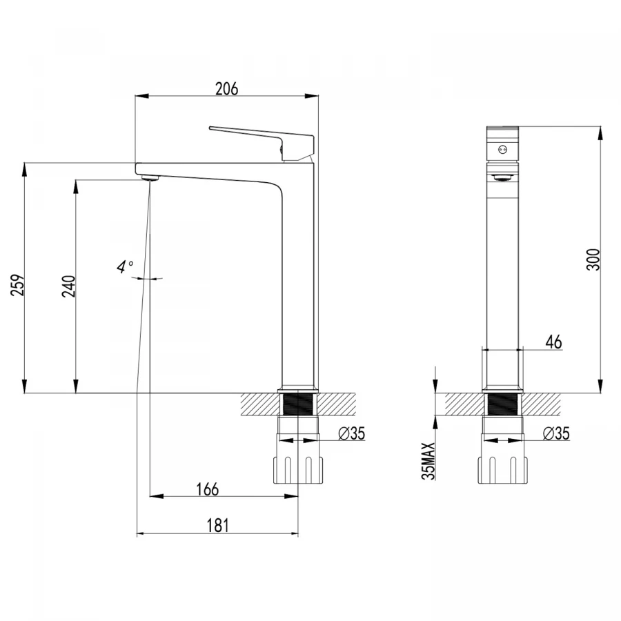 Смеситель для раковины-чаши Azario Eddie высокий керамический картридж без донного клапана хром AZ-VBH168U07C