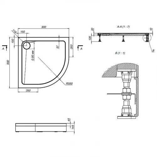 Поддон душевой Am Pm Gem с сифоном W90T-401A090W 90х90 см