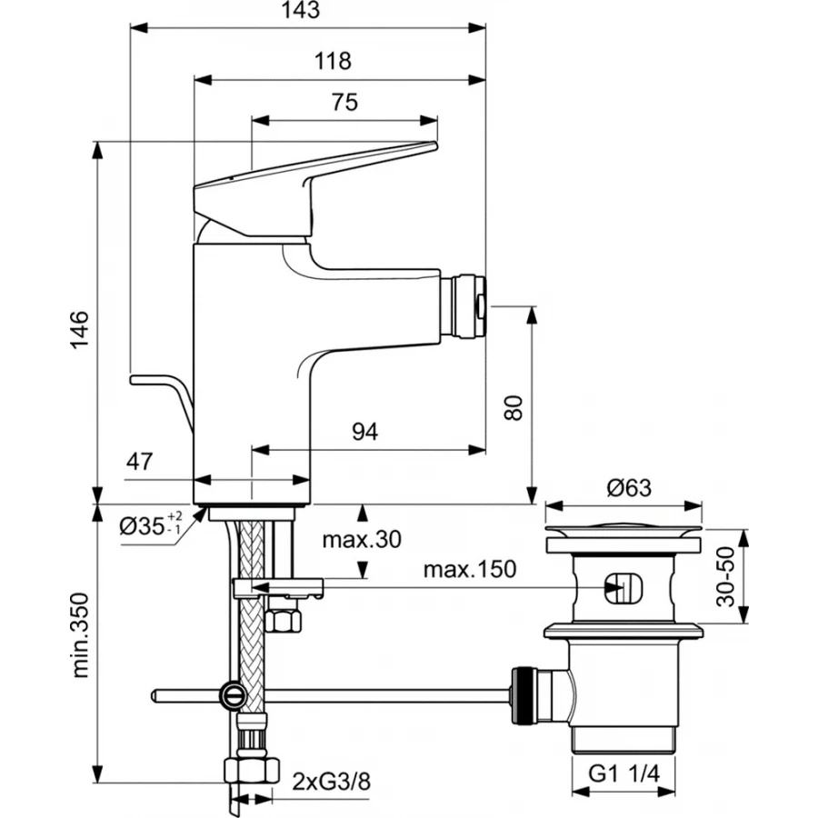 Смеситель для биде Ideal Standard Ceraplan хром BD248AA