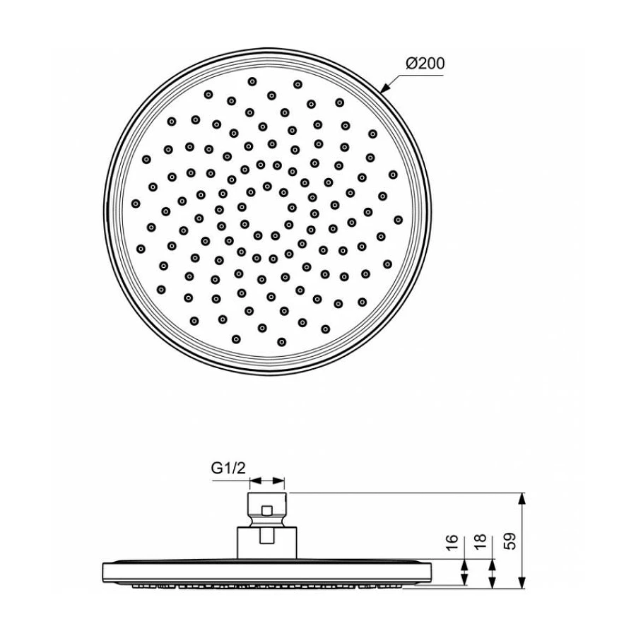 Верхний душ Ideal Standard Idealrain Ø200 мм пластик матовый черный BD140XG