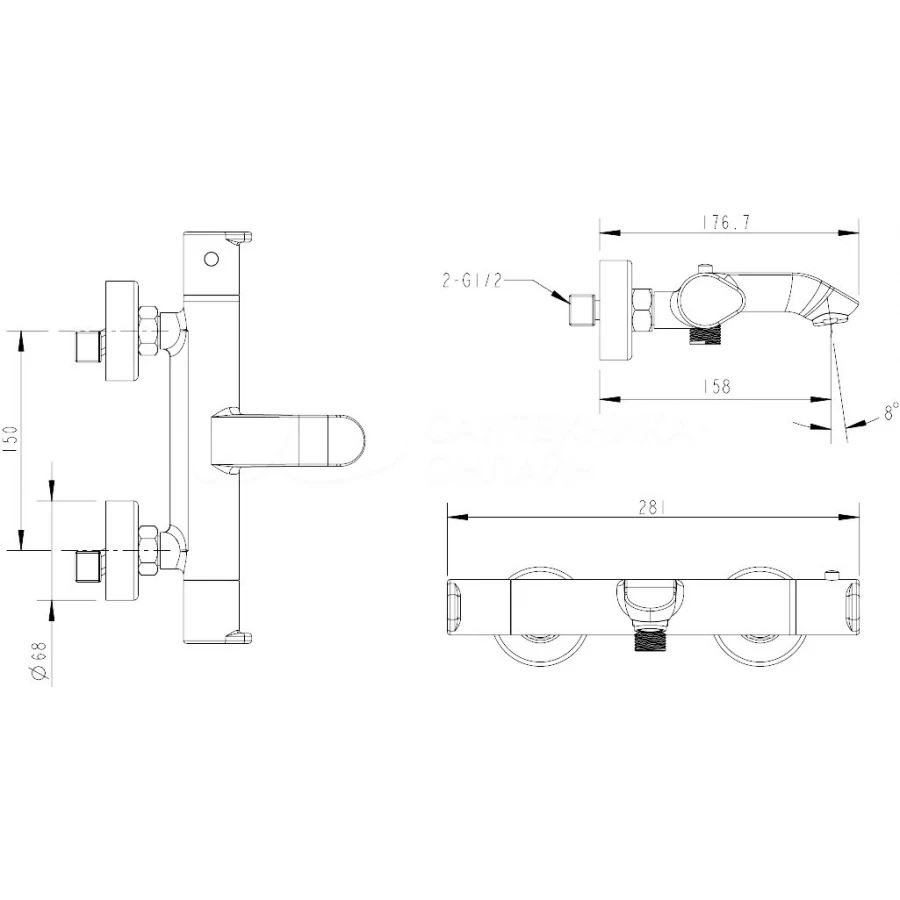Термостат для ванны Bravat Waterfall F673114C-01A-RUS