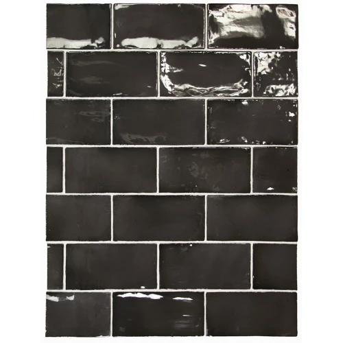 Плитка керамическая Equipe Манацор Блацк / Manacor Black глянцевая черная 26906 15х7,5 см