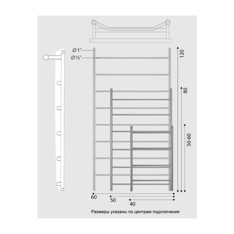 Полотенцесушитель Двин FTE 50/40 Водяной полн.высота 60 см. / 1