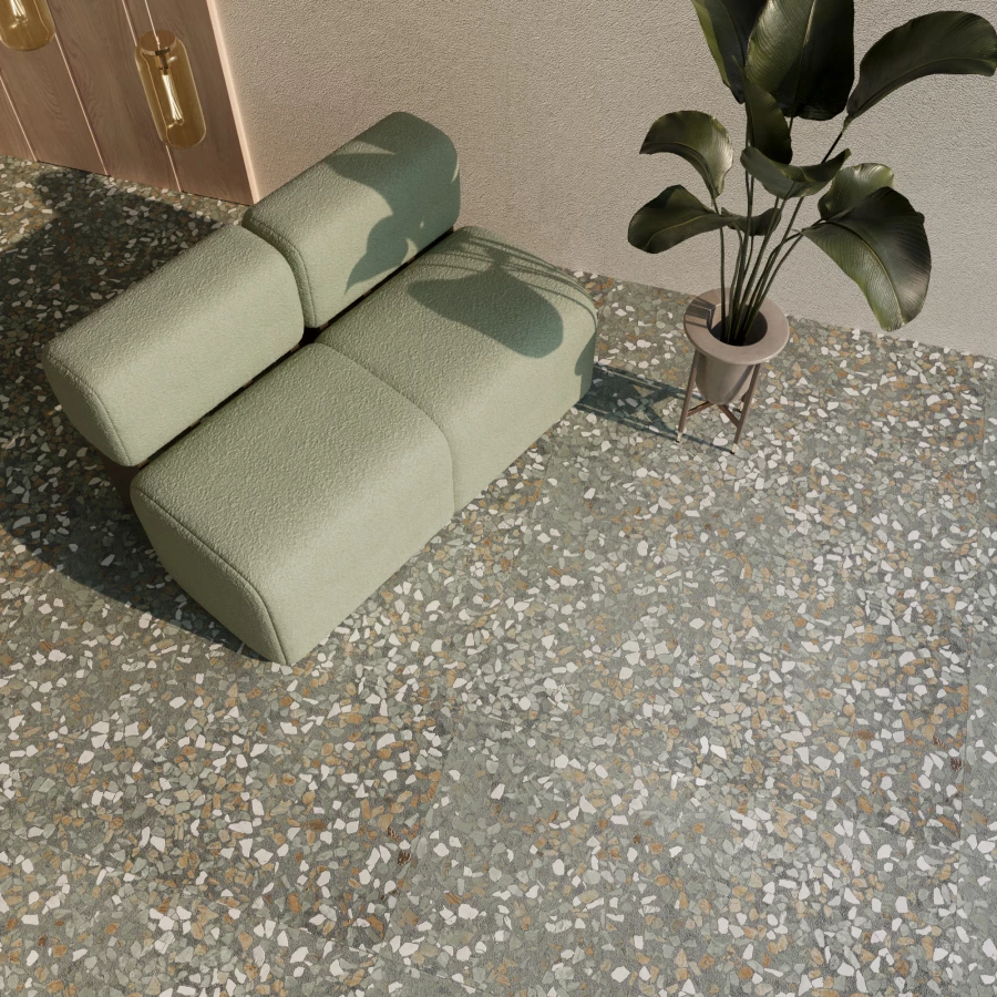 Керамогранит Creanza Veneziano Terra Verde Shape+Glue Art 3D-глазурь матовый зелёный SH1009-G 120х60 см