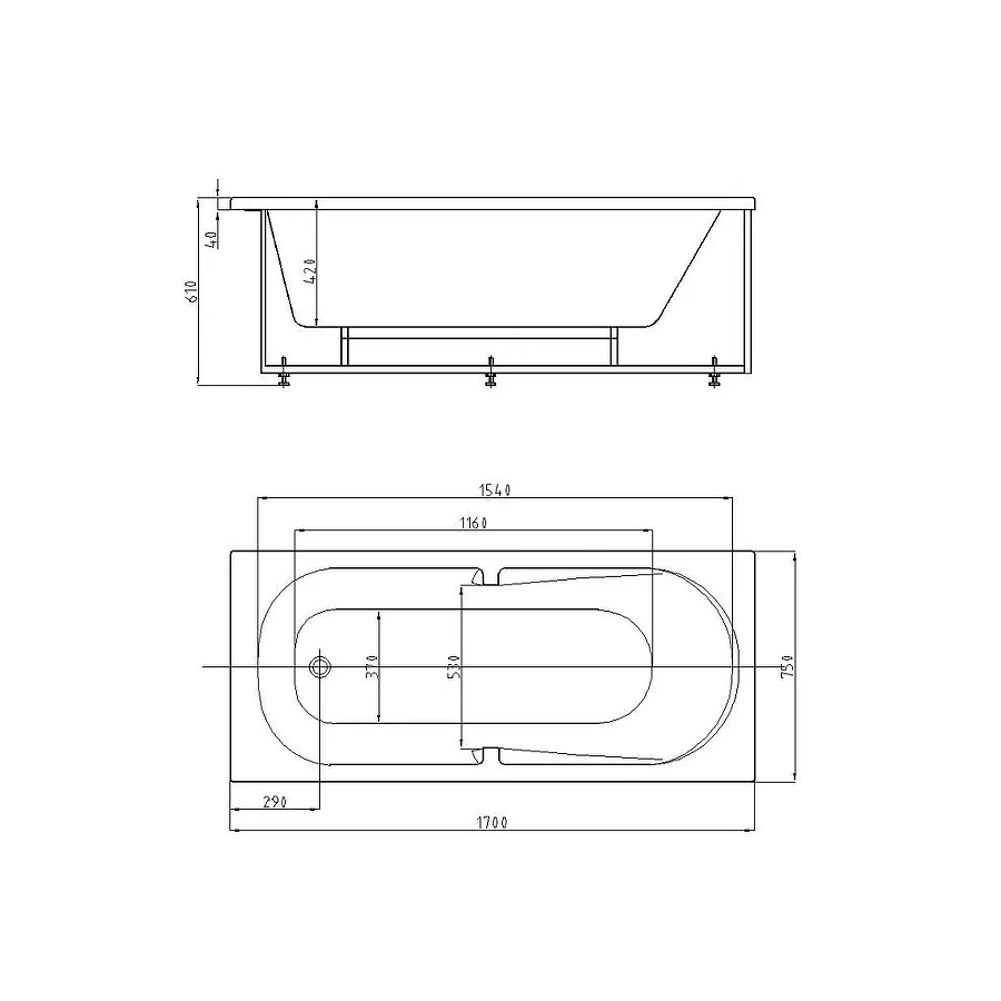 Ванна Акриловая Aquatek Лея без гидромассажа LEY170-0000045 170x75 см