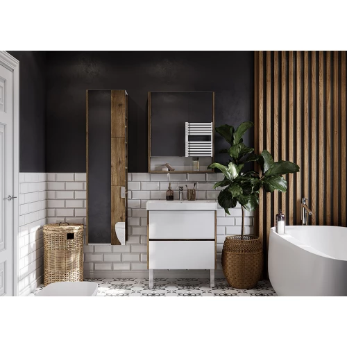 Зеркальный шкаф Aquaton Сканди 70 белый дуб рустикальный 1A252202SDZ90