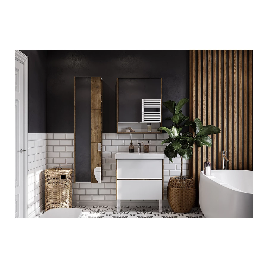 Зеркальный шкаф Aquaton Сканди 70 белый дуб рустикальный 1A252202SDZ90