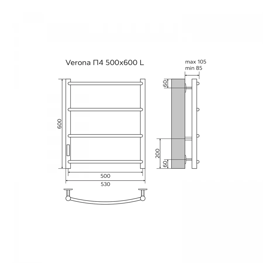 Полотенцесушитель электрический Azario Verona 4 секции тен слева белый AZ04756W 50x60 см