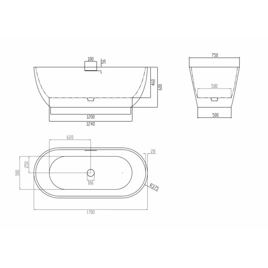 Ванна из искусственого камня Abber Frankfurt серая AM9941G 170х75 см