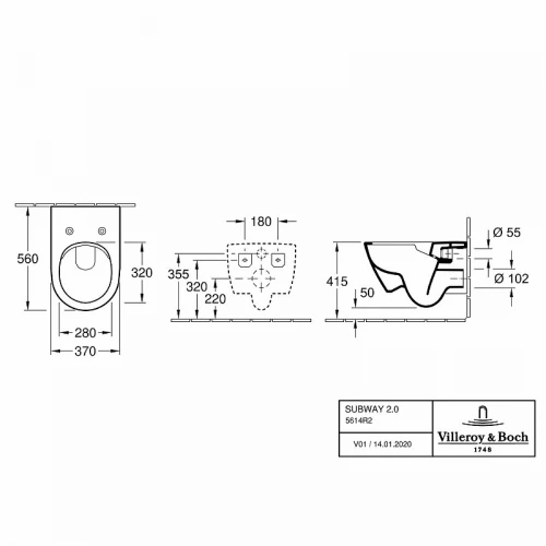Унитаз подвесной Villeroy&Boch Subway 2.0 с сиденьем Soft Close 5614R201