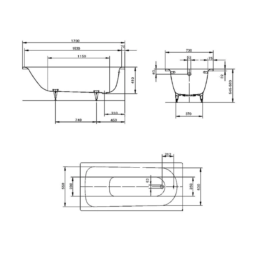 Стальная ванна Kaldewei Saniform Plus standard mod 372-1 112500010001 160x75 см