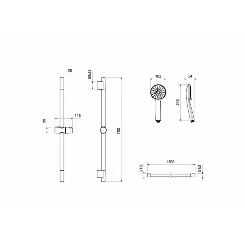 Душевой гарнитур Aquatek Бетта 3jet хром AQ2017CR 65 см