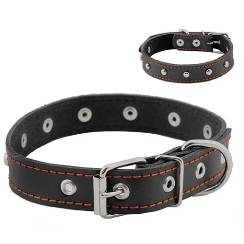 Ошейник для собак Homepet кожаный с украшениями простроченный черный 25 мм 35-47 см