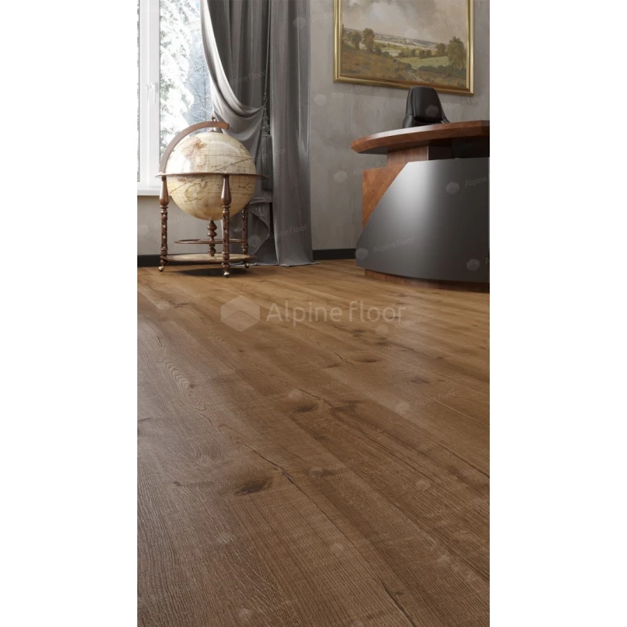 Каменный SPC ламинат Alpine Floor Real Wood синхронное тиснение Дуб Royal ECO 2-1 43 класс 6 мм 2.23 кв.м 122х18.3 см