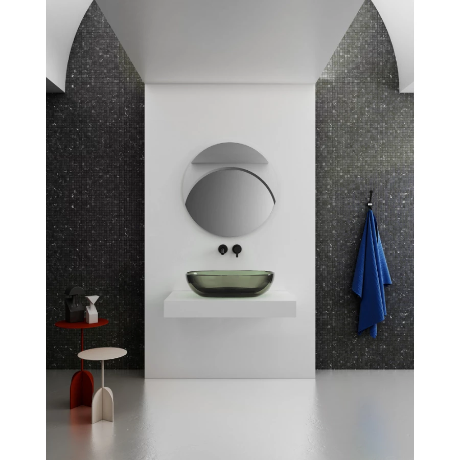 Раковина накладная прозрачная Abber Kristall оливковая AT2805Vesuvian 60х40 см