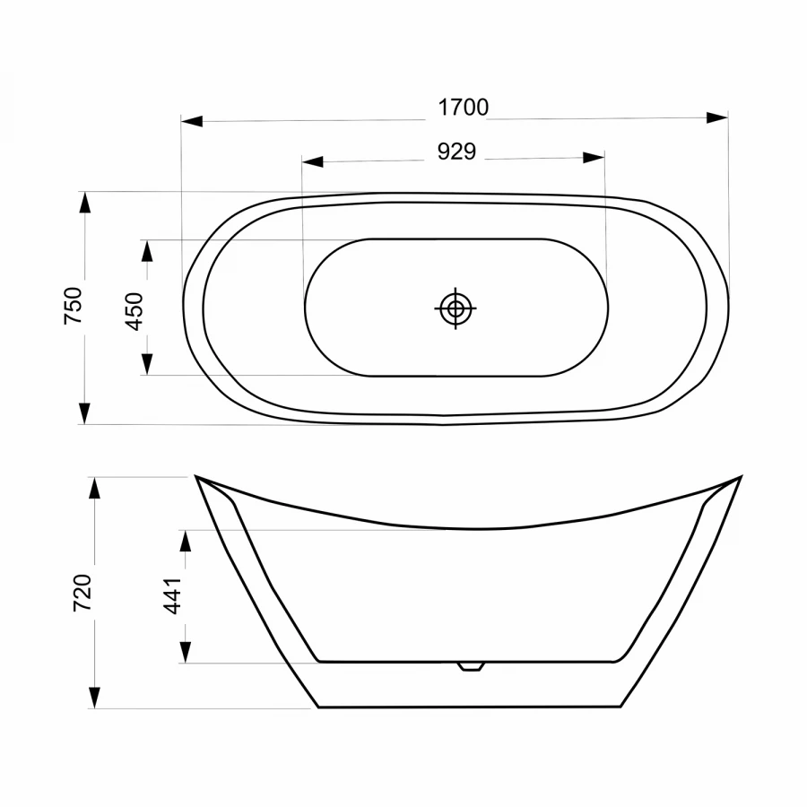 Ванна акриловая Azario Melado белая с черными внешними стенками свободностоящая в комплекте с сифоном и металлическими ножками AZ-6107-17B 170х75х72 см