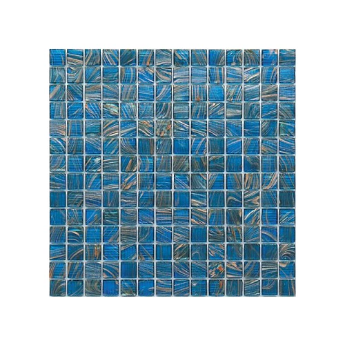 Стеклянная мозаика Rose Mosaic Gold Star сетка 1x1 глянцевая голубая G62 31,8х31,8 см