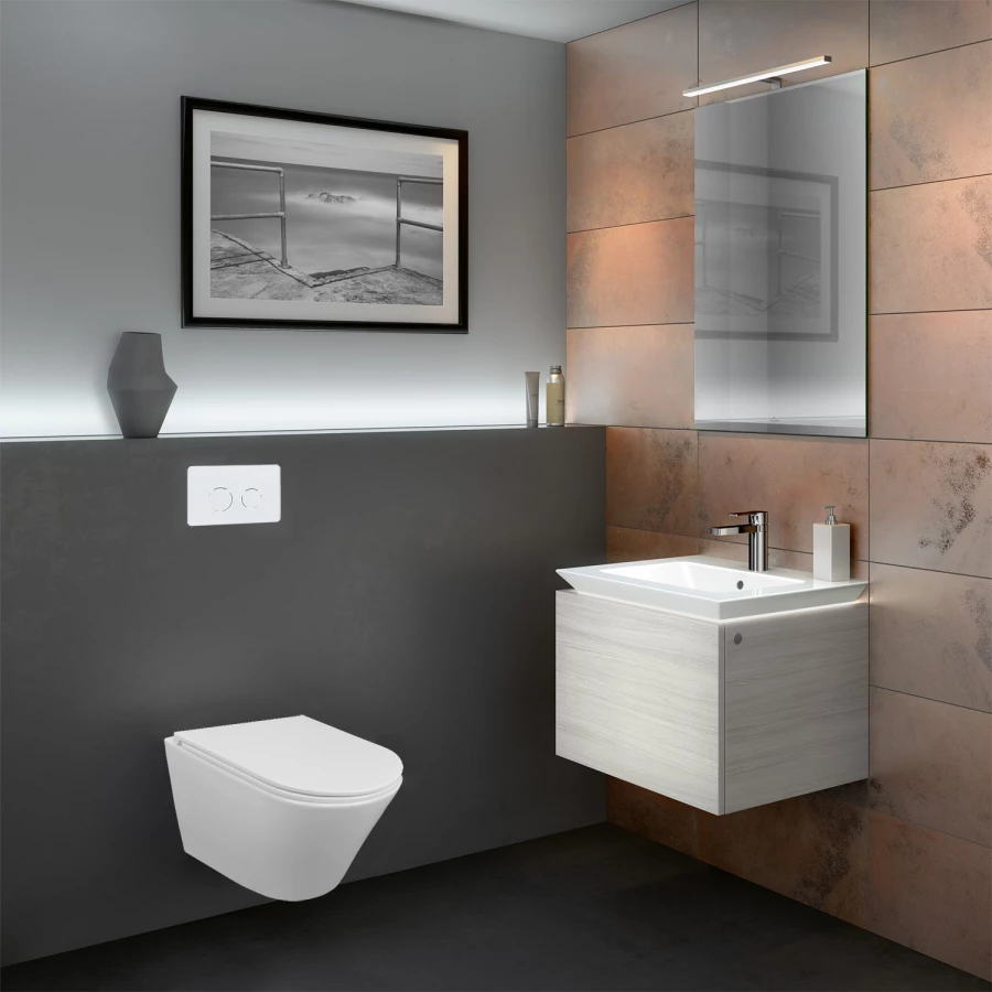 Унитаз подвесной Azario Teramo безободковый скрытое крепление смыв торнадо в комплекте с сидением микролифт AZ-0053-UQ3 51.5х35.5х36.5 см