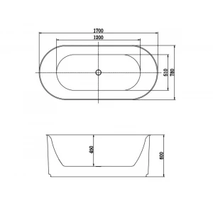 Ванна акриловая отдельностоящая Aquatek Модена В комплекте со сливом и ножками Цвет белый глянцевый AQ-1163778 1700*780*600 мм