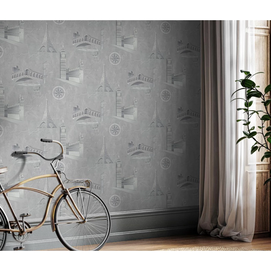 Обои флизелиновые Palitra Life Travel Wall серые PL72406-41 1,06х10,05 м