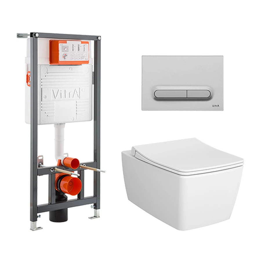 Комплект Vitra Metropole унитаз подвесной безободковый с тонким сиденьем МЛ инсталляция панель смыва матовый хром 9820B003-7201