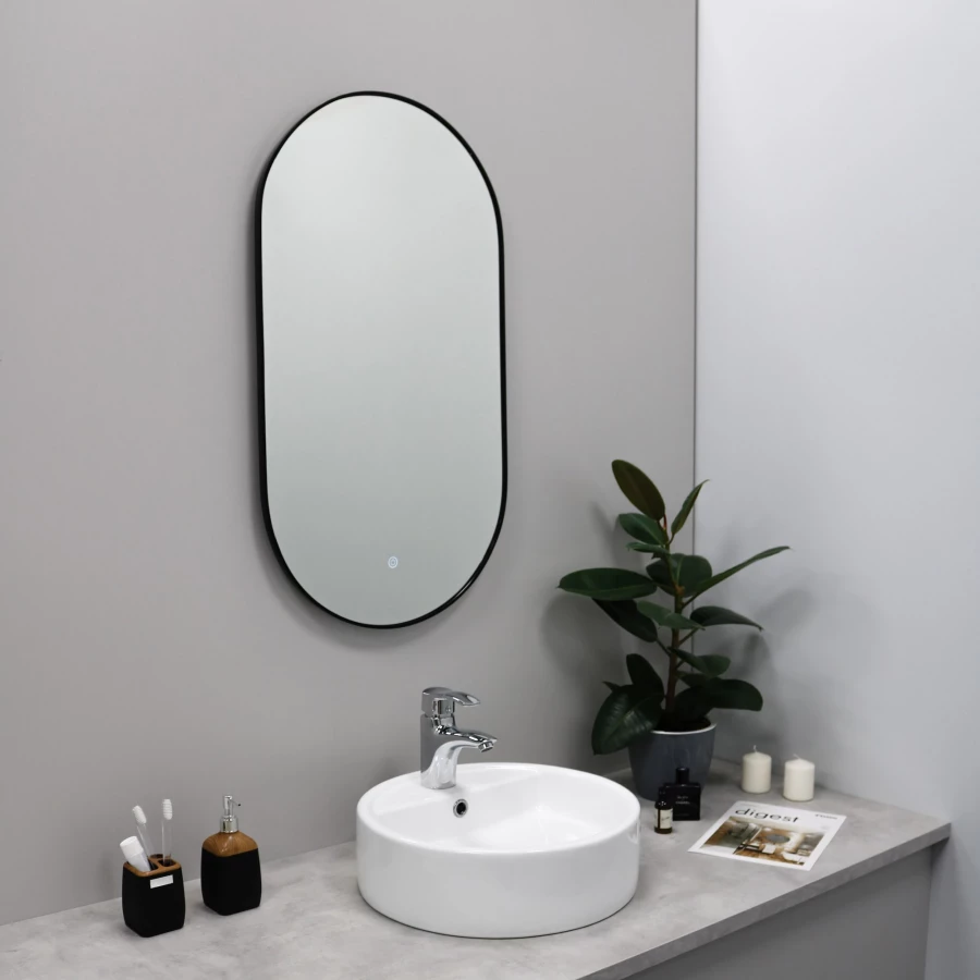 Зеркало Fixsen с подсветкой Led овальное черное FX-3080B 40х80 см