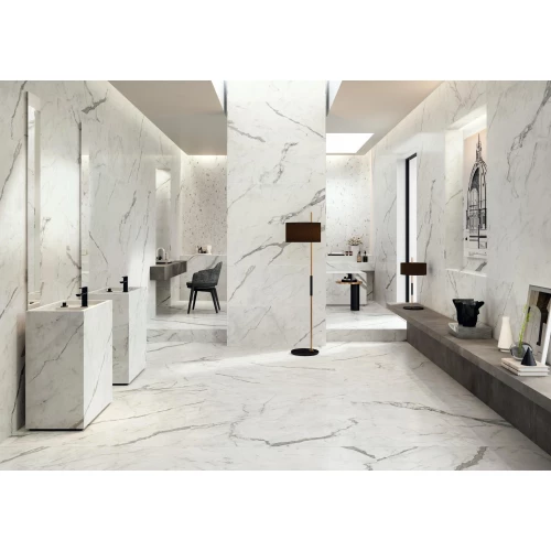 Плитка керамическая Atlas Concorde Италия Марвел Шайн Статуарио Супремо / Marvel Shine Statuario Supremo Silk шелковистая под мрамор A4TV 50х120 см 8,5 мм