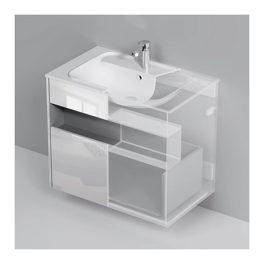 База под раковину Am Pm Func с нишей и 1 ящиком белый глянец универсальная M8FFUX0801WG 80 см