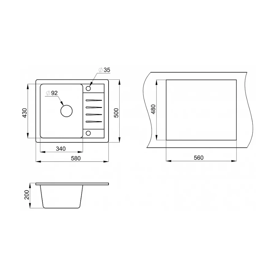 Кухонная мойка Granula Standart 5803, ГРАФИТ 58х50 см