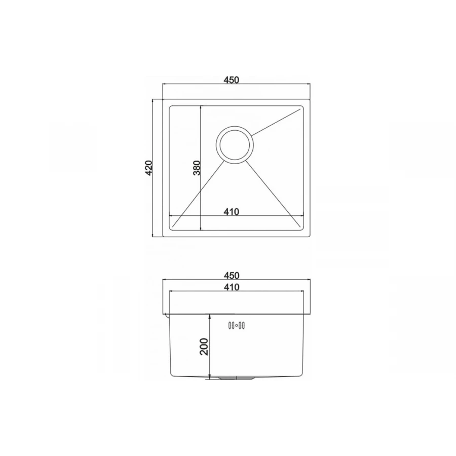 Мойка MixLine PRO подстольный монтаж вып 3 1/2 20 см с сифоном бронза 548567 45х42 см