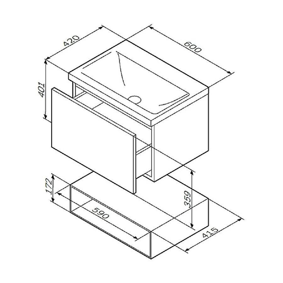 База под раковину Am Pm Gem подвесная 1 ящик белый глянец M90FHX06021WG 60 см