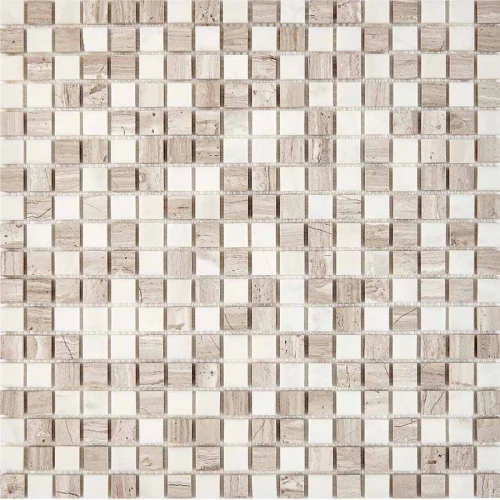 Мозаика Pixel mosaic Мрамор White Wooden Dolomiti Bianco чип 15x15 мм сетка Полированная Pix 280 30,5х30,5 см