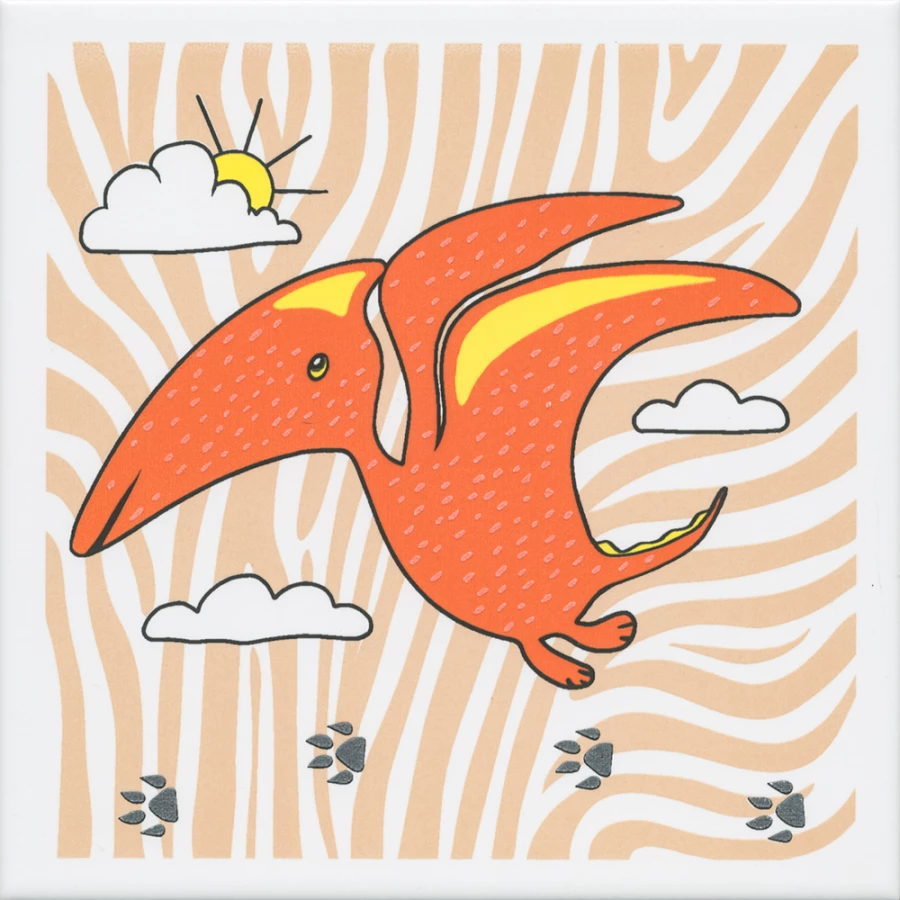 Плитка настенная Kerama Marazzi Динозаврики 4 Декор матовый оранжевый OP/A229/5009 20x20 см