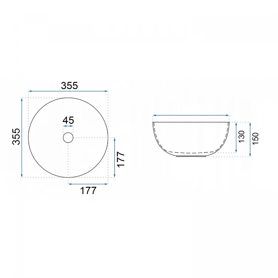 Раковина-чаша Azario накладная круглая белый глянец AZ-3286 35.5x35.5x15 см