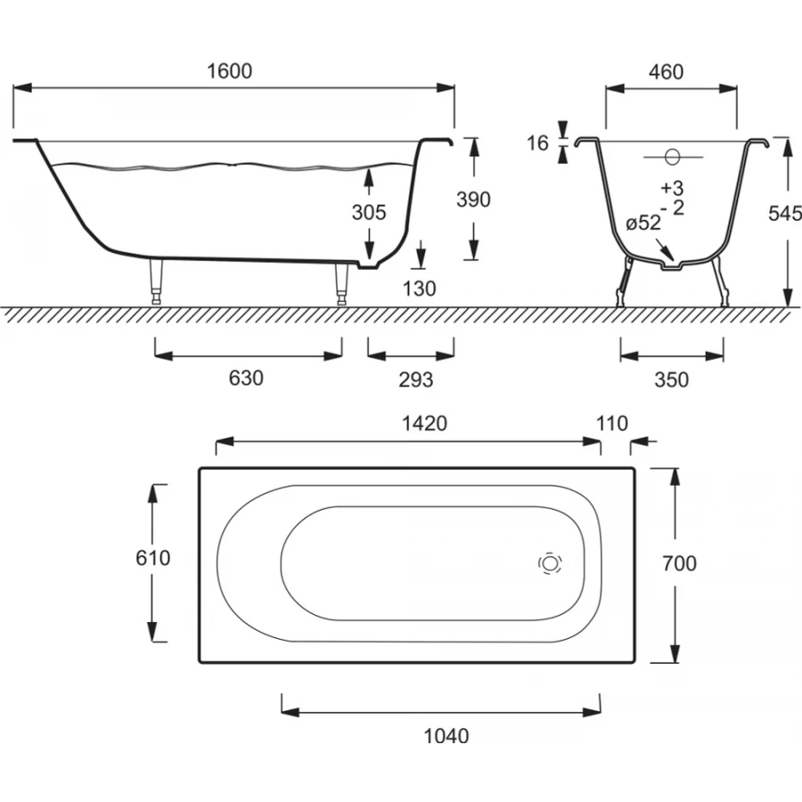 Ванна чугунная Jacob Delafon Soissons без антискользящего покрытия без отверстий для ручек без ножек белая E2931-00 160x70 см