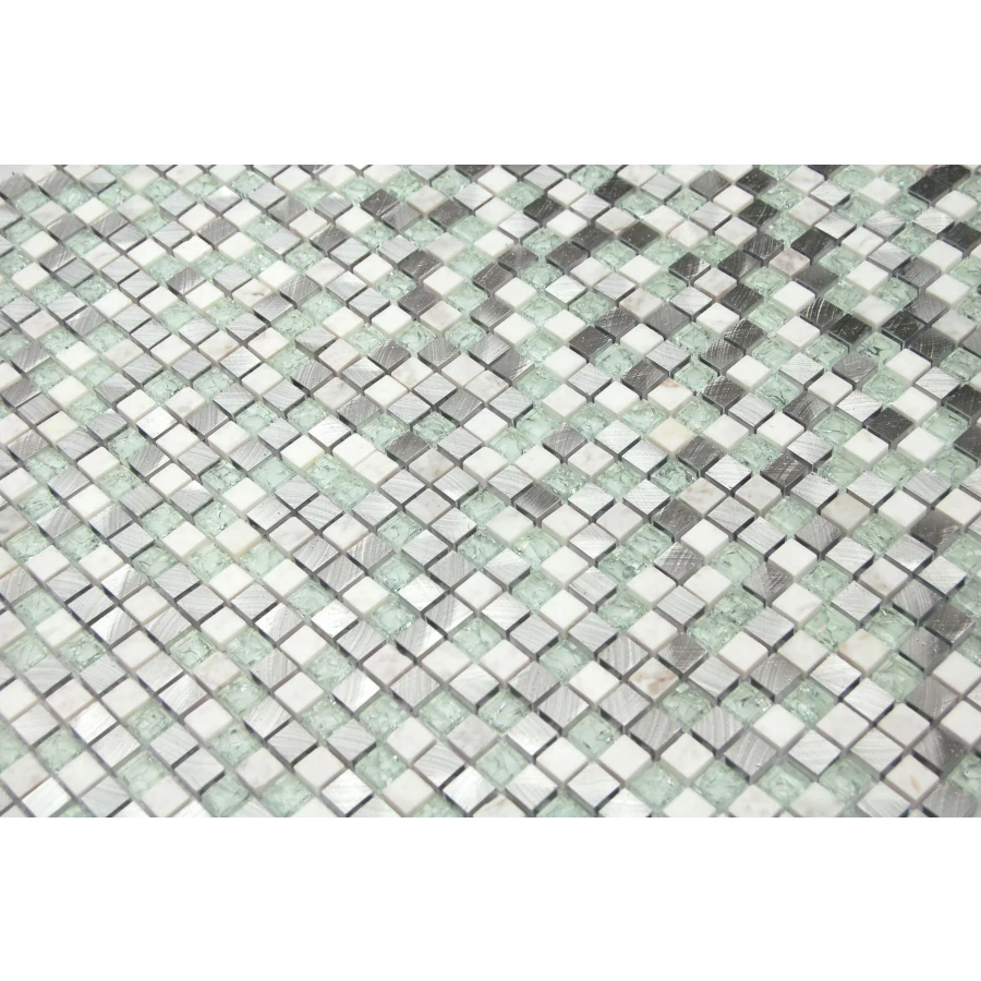 Мозаика из стекла и натурального камня Caramelle Mosaic Everest New бело-серый 30,5x30,5 см